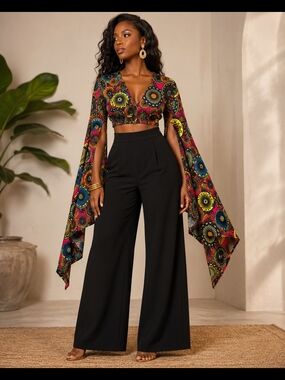 Look at Me African Print Bell Sleeve Crop Top – OSFM – New *PANTS NOT Included